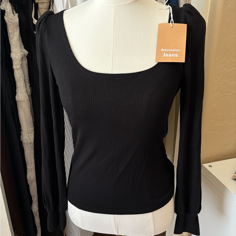 Reformation Black Square Neck Top